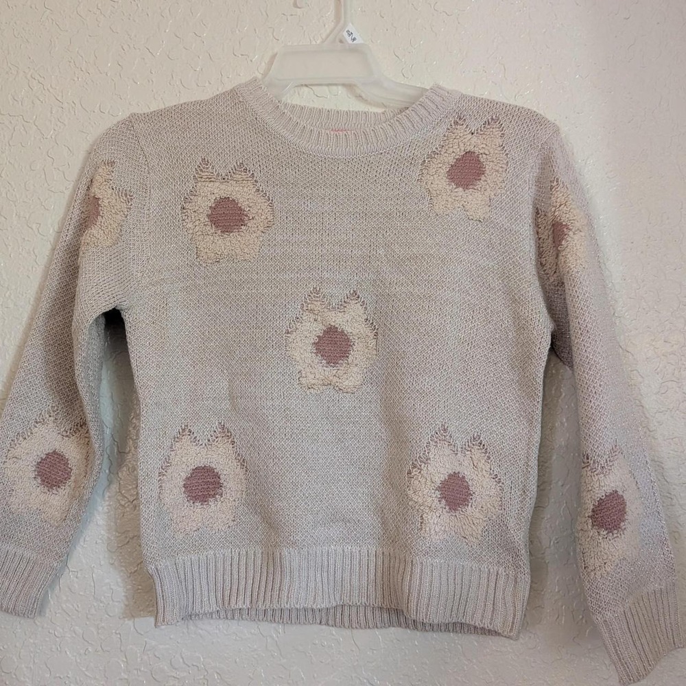 2-Hip Kids Beige Shimmer Floral Knit pullover Sweater Size 10 NWT